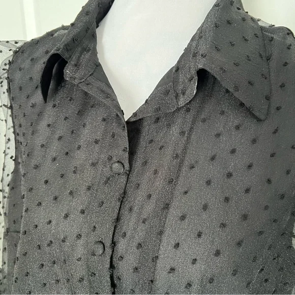 Eloquii Swiss Dot Puff Sleeve Black Button Down Blouse - Size 16 - NWT - Picture 5 of 11